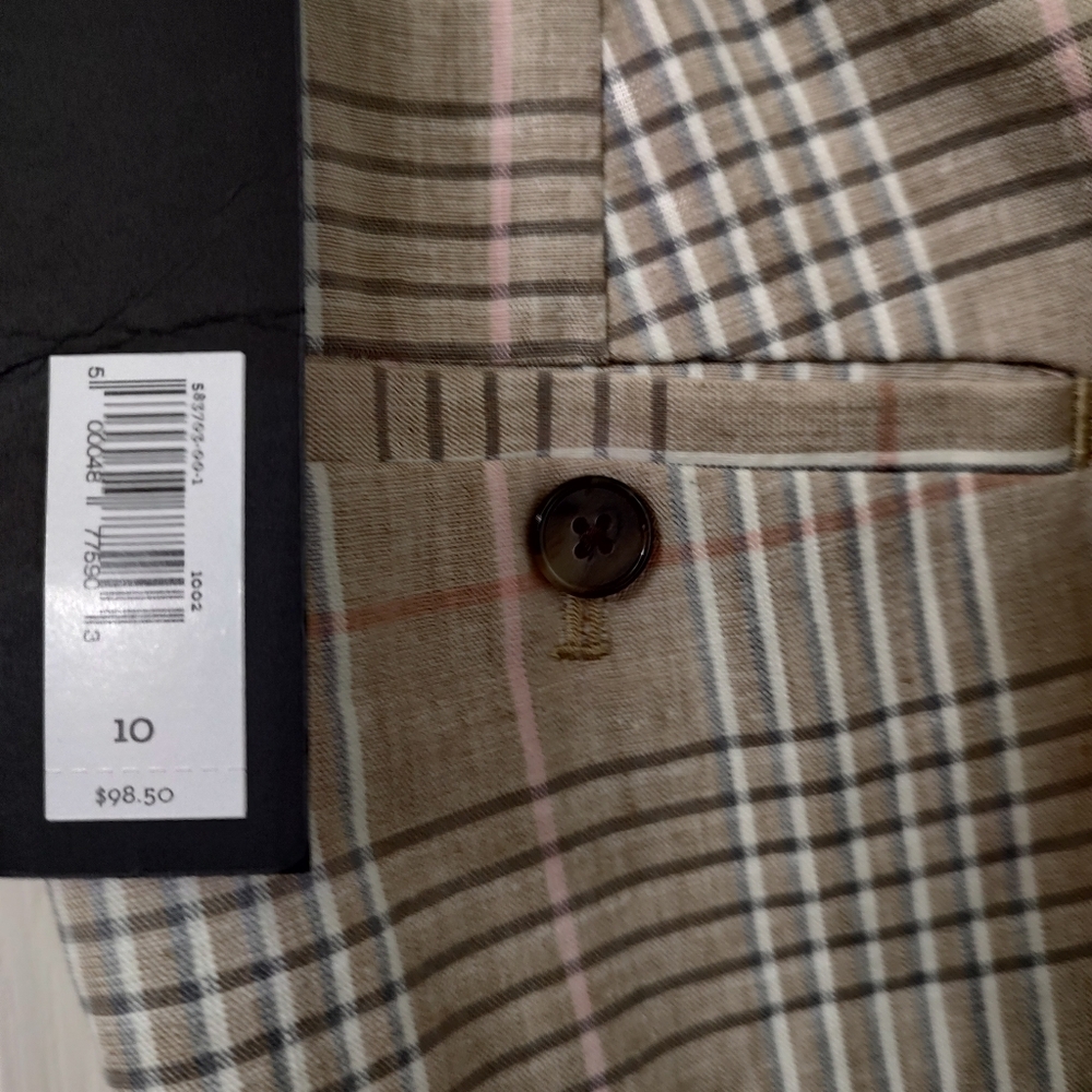 BANANA REPUBLIC WOMEN'S PLAID LINEN BLEND PANTS